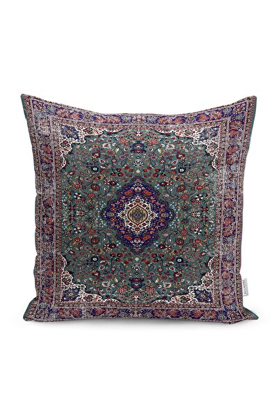 Realhomes Husă de pernă și pernă imprimată digital cu covor cu buric pe fundal verde și model persan