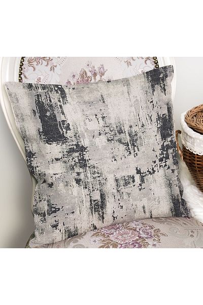 Realhomes Gri - Husă de pernă cu model antic, imprimată digitală, cu motiv rustic pe fundal negru