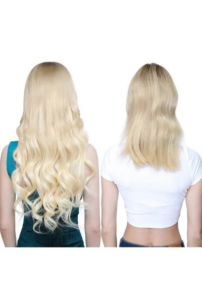 CESLİFE Platin Yarım Ay Çıt Çıt Postiş Saç - Fön Maşa Uygulanabilir