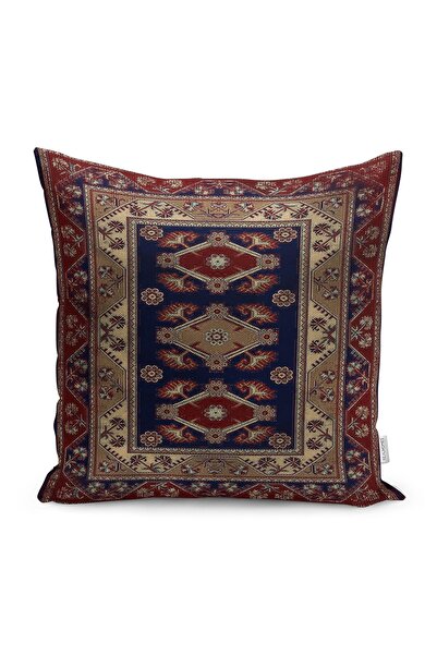 Realhomes Lacivert Kırmızı Zeminde Yöresel Motifli Uşak Desenli Dijital Baskı...