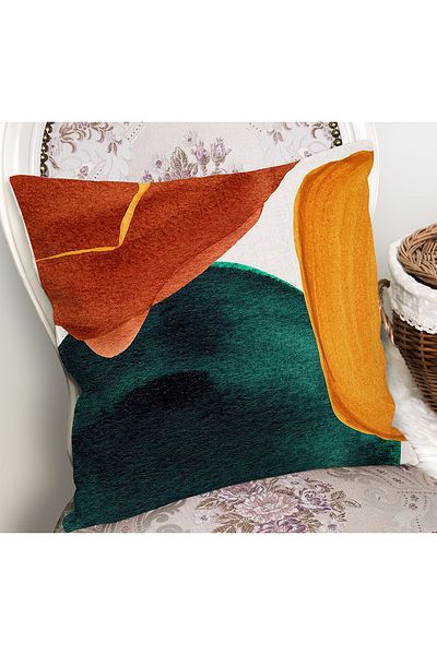 Realhomes Yellow and Navy Blue Painting Motif Digital Printed Pillow Cushion Cover