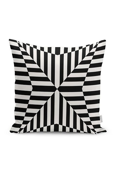 Realhomes Husă de pernă cu motiv geometric alb-negru, cu model în dungi, imprimată digitală, pe podea