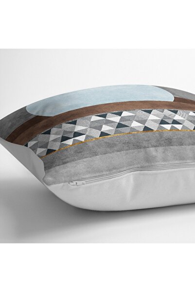 Realhomes Albastru - Maro Husă de pernă cu motive geometrice din pânză, imprimată digitală, pe podea