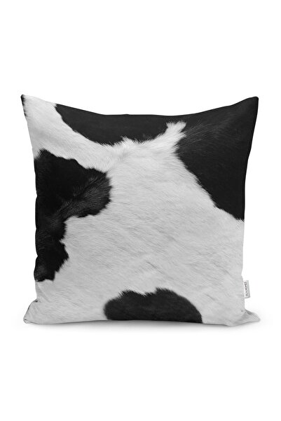 Realhomes Black - White Post Motif Fur Patterned Digital Printed Pillow Cushi...