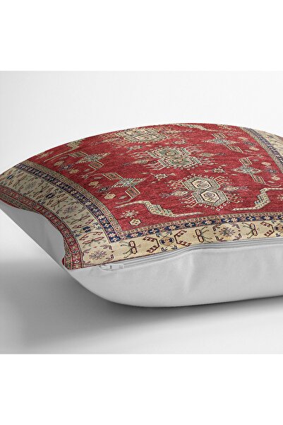 Realhomes Digital Printed Pillow and Throw Pillow Cover with Anatolian Motif on Red Background