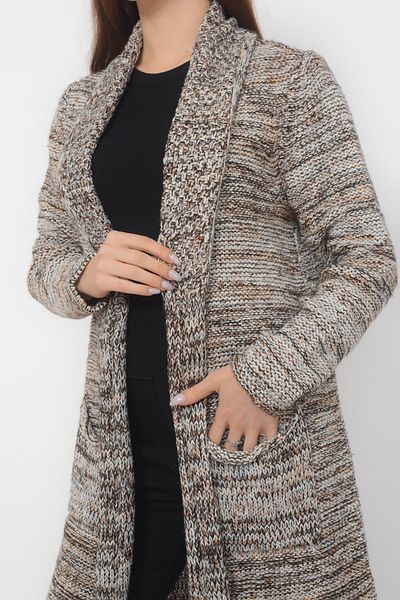 TUSSE Solid Color Sleeve Detailed Colorful Knitted Pocket Long Elegant Stylish Plus Size Knitwear Cardigan