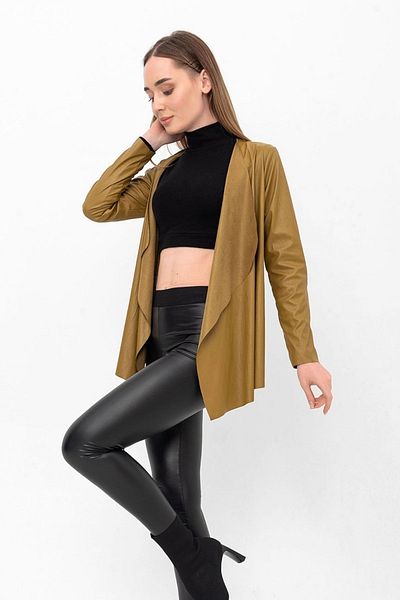 Laranor Cardigan asimetric din piele cu guler șal muștar