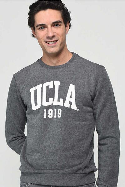 UCLA Hanorac pentru bărbați cu imprimeu cu decolteu în formă de ciclism, gri închis, Baldwin