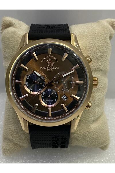 Santa Barbara Polo & Racquet Club Santa Barbara Polo Rose Gold Kasa Kahverengi Kadran Siyah Silikon Kordon 45 Mm 5 Atm Erkek Kol Saati