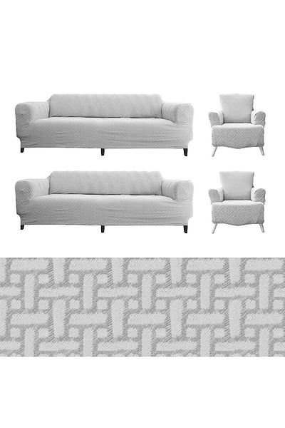 TUCHMALL Jacquard 3+3+1+1 Brick Patterned Cotton Sofa Cover Set - Stretch Elastic