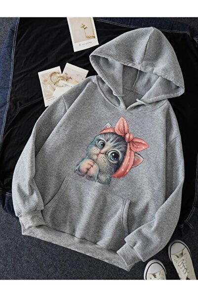 Deocept Hanorac oversize unisex cu imprimeu pisici - drăguț