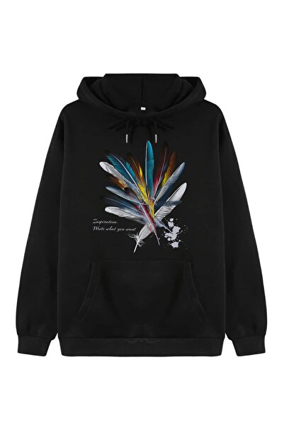 Deocept Hanorac oversize cu imprimeu cu pene unisex