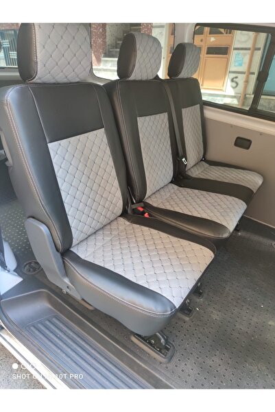 AKINCI Volkswogen Transporter 5+1 T6 T7 Uyumlu Gri Nakışlı Taytüyü Siyah Deri...