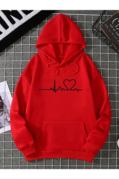 Yasolin Unisex majica Ritim Štampano Sa kapuljačom crvena