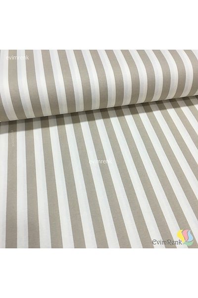 Renk Tekstil Μοτίβο ρίγες Duck Linen Fabric Beige (2 cm)