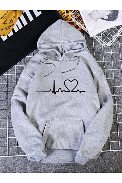 Yasolin Unisex φούτερ με κουκούλα και στάμπα ρυθμού, γκρι