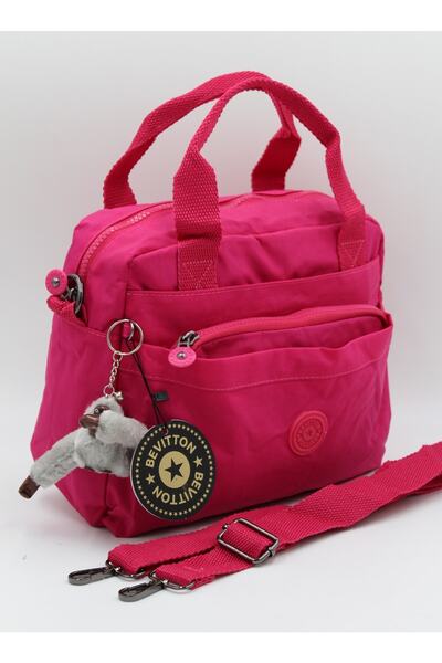 Bevitton حقيبة نسائية متعددة الأقسام مبطنة بسحاب وردي اللون وحزام قابل للتعدي...
