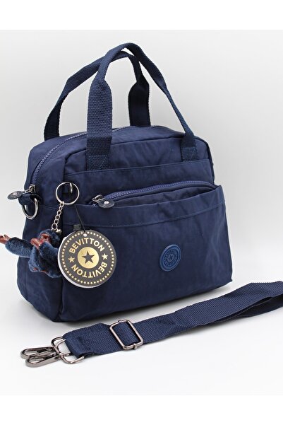 Bevitton Kadın Lacivert Fermuarlı Astarlı Ayarlanabilir Askılı Çok Gözlü Çant...