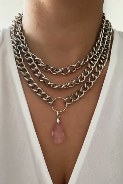 Liveyn Design Üç Sıralı Kristal Taşlı Kolye