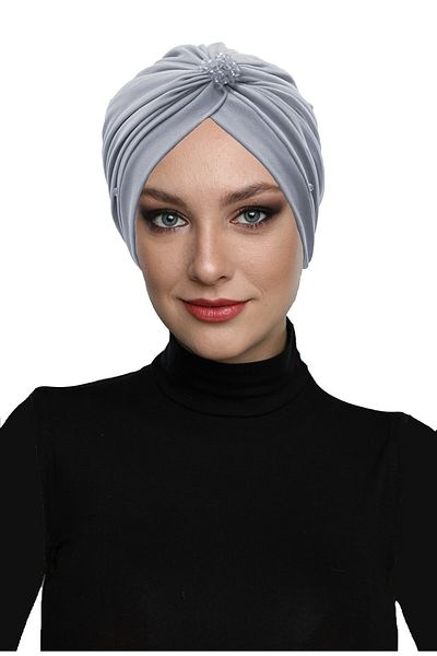 fidan bone Βραδινό φόρεμα Hijab με γκρι κρύσταλλο τούλι - Fdn2016-212