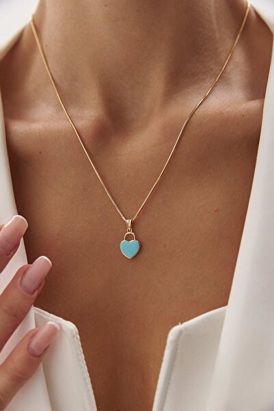 YAVUZ KUYUMCULUK 14 Ayar Altın Yuvarlak Balık Sırtı Mavi Kalp Kolye