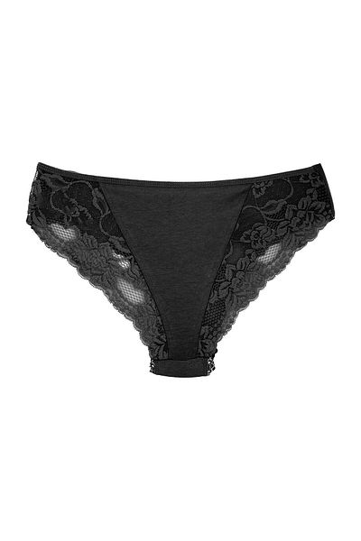 Zena Tulle din bumbac negru pe față și detaliu din dantelă pe spate Chiloți damă cu slip pentru femei