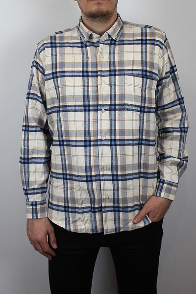 TANİŞ GİYİM Men's Regular Fit Thick Pocket Plaid Blue/white Lumberjack Shirt