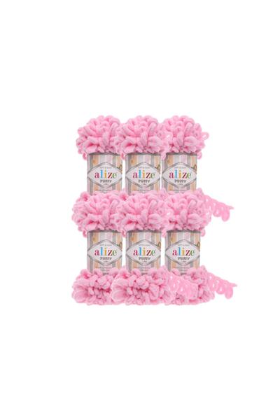 Alize Puffy 6 Adet Pembe Renk El Ile Örülen Örgü Ipi Renk Kodu:185
