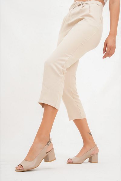 Deripabuc Genuine Leather Dark Beige Women's Heeled Leather Shoes Shn-0868