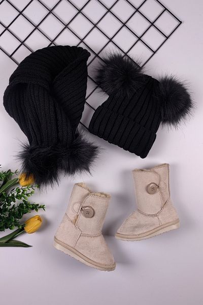 ADA BEBEK ÇOCUK Παιδικές Μπότες Γούνινες Μπότες Suede - Pompom Scarf Beanie Set Boots Scarf Beanie Set