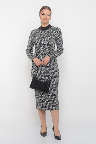 TUSSE Elegant Classic Labyrinth Print Stretch Plus Size Dress