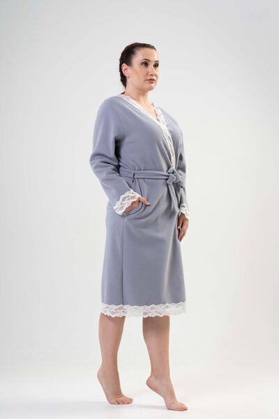 VİENETTA 203067-0000 Büyük Beden Gri Polar Sabahlık