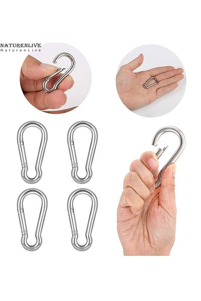 Depolife Steel Spring Hook 4Pcs Black Building Stainless Carabiner Set with Spring M6 Clip Key