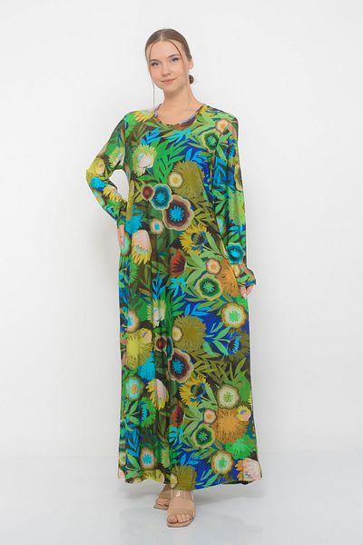 TUSSE Patterned Sandy Fabric Draped Non-Stick Digital Pattern Large Size Dress