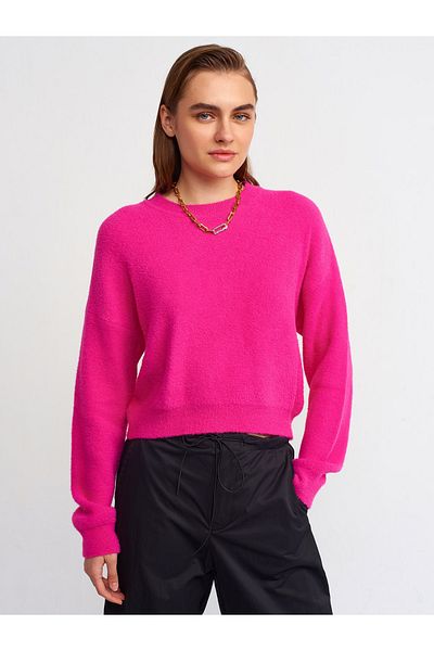 Dilvin 10276 Pulover cu gât crew-fucsia