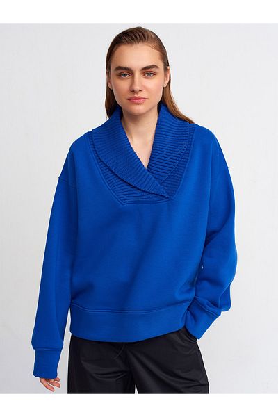 Dilvin 40102 Knitwear Garnished Sweatshirt-sax