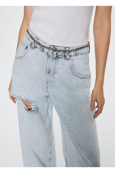 MANGO Woman Pantaloni de blugi cu picioare largi cu detaliu rupt decorativ