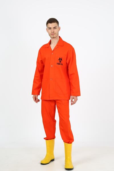 ModaCanel Medical Waste Tool Jacket and Pants Orange Gabardine Fabric Medical...