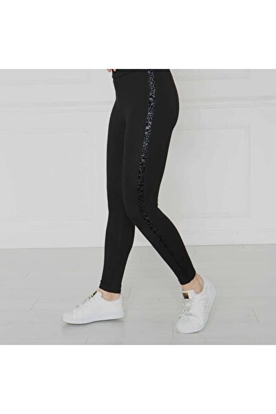 Butik Ayseba Deri Kadife Detaylı Büyük Beden Tayt