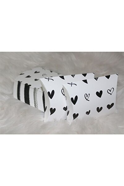 anka design Yastık Kutu Karton Siyah Kalpli Kutu 7,2x7,4x1,8cm 15'li