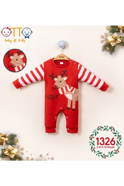 OTTO BABY Scarfed Deer New Year's Unisex Baby Jumpsuit