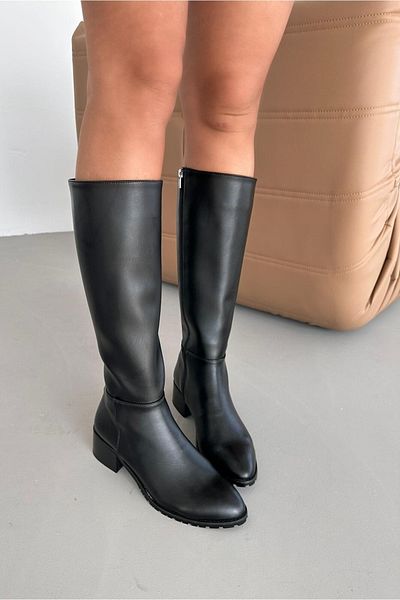 selinshoes Черни дамски ботуши на ток Tormen