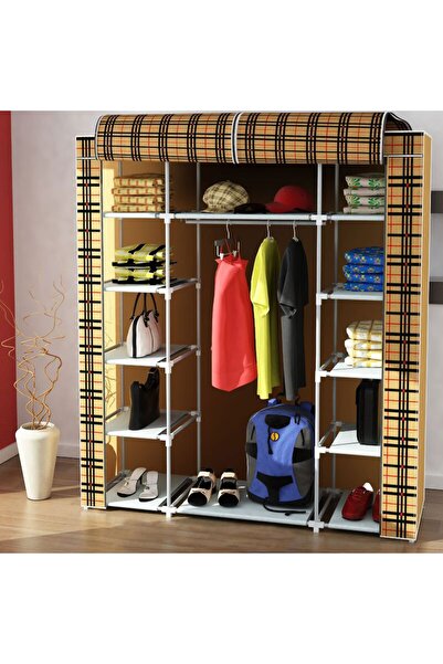 RUSTİKEVDECORART Çift Yandan Raflı Çok Amaçlı Bez Dolap Süper Ürün Gardırop E...