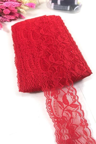 Hobigram Red Lycra Lace Trim Lace 1 Meter – Decorative Ribbon, Stylish Design, Women's Accessory – De