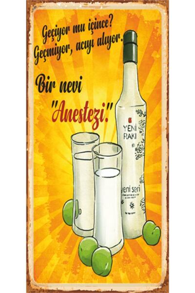 Hayat Poster Rakı Bir Nevi Anestezi Mini Retro Ahşap Poster