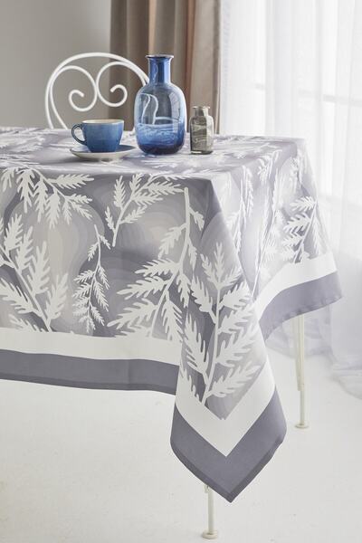 AYSHOME Față de masă din material textil cu model de frunze gri Ays Home
