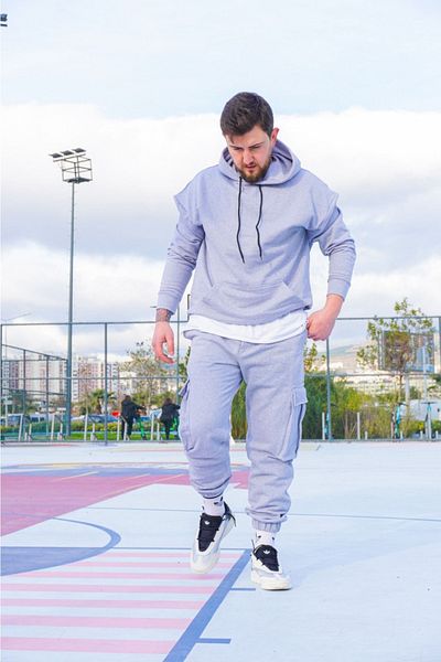 AUST GİYİM Σετ φούτερ με κουκούλα Cargo Loose Fit - Σετ φούτερ Oversize - Γκρι
