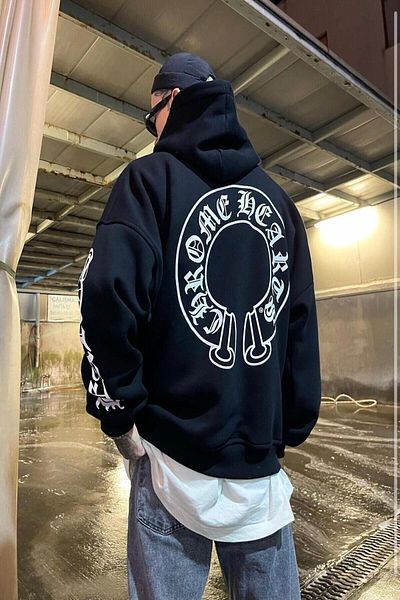 Machetta Large Size Hooded Horse Back and Sleeve Text Detail Oversize Sweatshirt