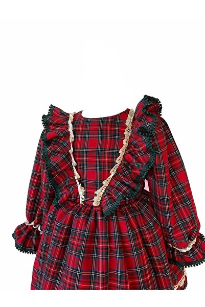 zühre balaban Kız Çocuk Kırmızı Ekose Desenli Elbise