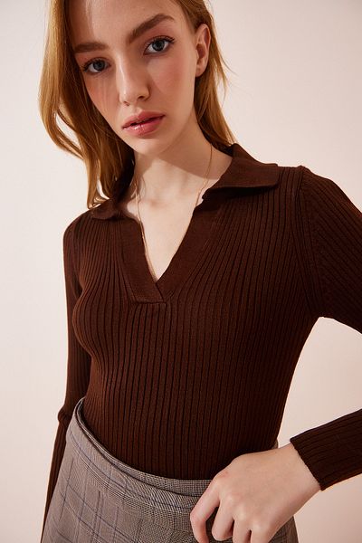 Happiness İstanbul Pullover - Braun - Figurbetont